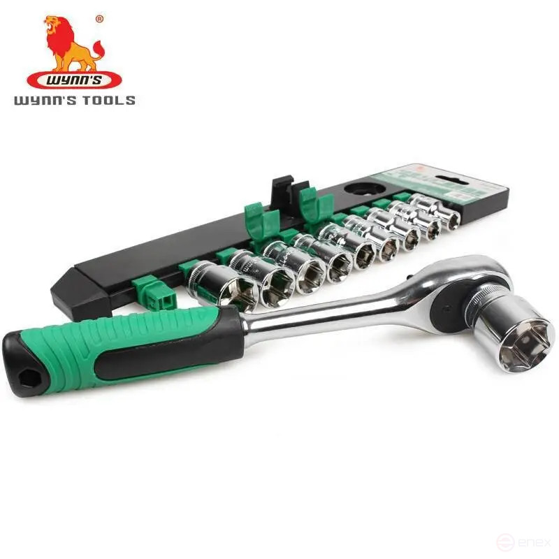 A set of 1/2" 6-sided 10-24mm end heads with a ratchet; 12 prem. Wynn