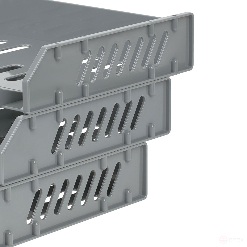 Paper tray horizontal STAMM "City", set of 3 pcs., on the met. rods, wide loading, grey