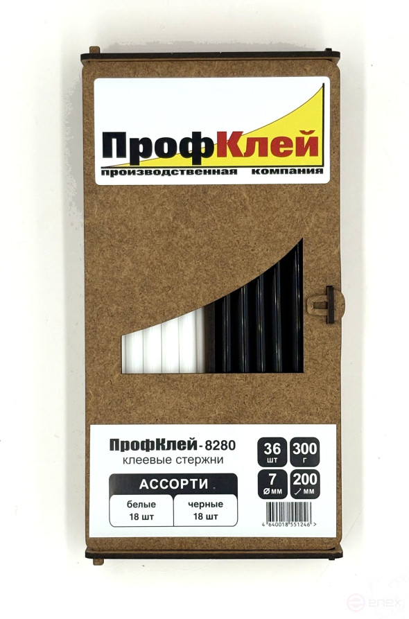 Клеевые стержни ПрофКлей-8280 ассорти (белые - черные), 7х200 мм, 36 шт, 300 г