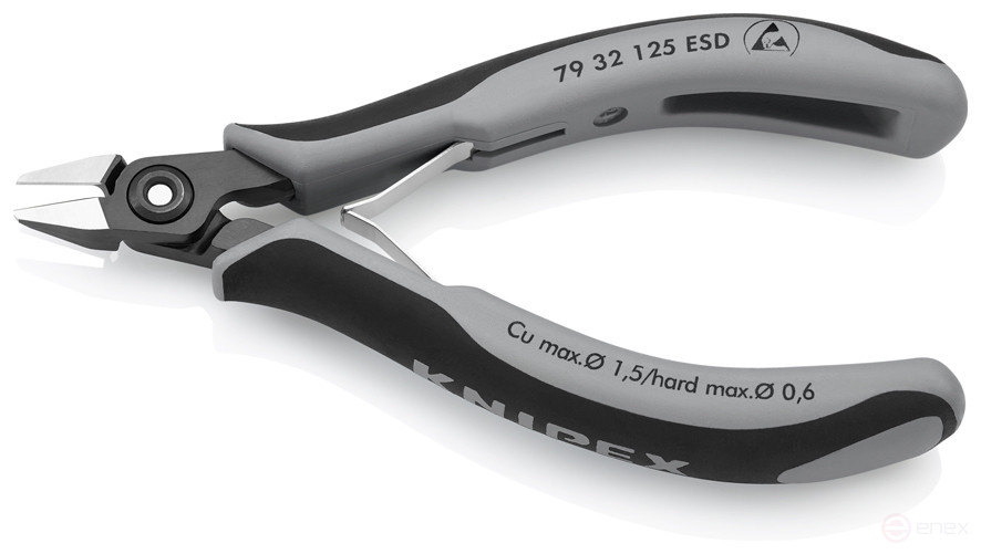 Бокорезы прециз. ESD, острая головка, очень маленькая фаска, рез: провол. мягк. Ø 0.2 - 1.5 мм, ср. Ø 1.1 мм, тв. Ø 0.6 мм, L-125 мм, чёрн.