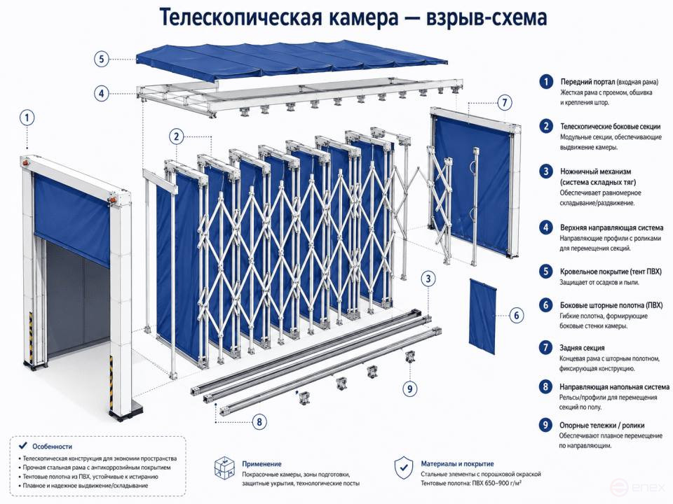 Телескопическая окрасочная камера ТК-20×5,5×5.5
