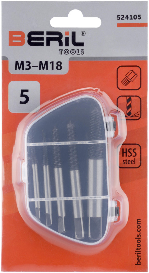 Набор экстракторов М3-М18 (5шт.блистер) BERIL