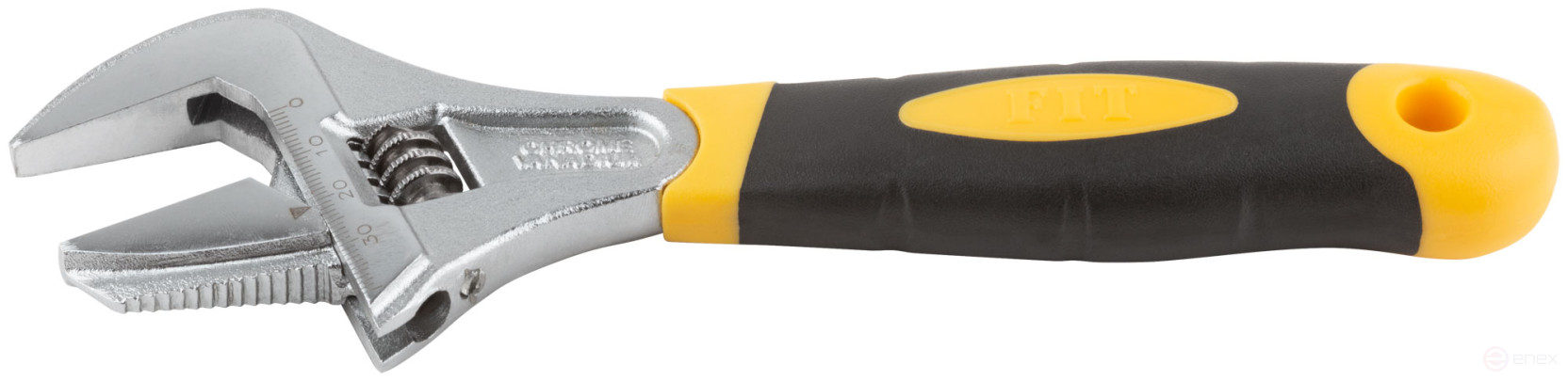 Adjustable key "Techno" CrV, narrow + adjustable jaws, scale, enlarged.gripper, rubberized.handle 200mm (40mm)