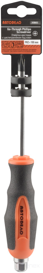 Phillips screwdriver "Avtodor" PH2x100mm through-hole with a hexagon wrench 30861
