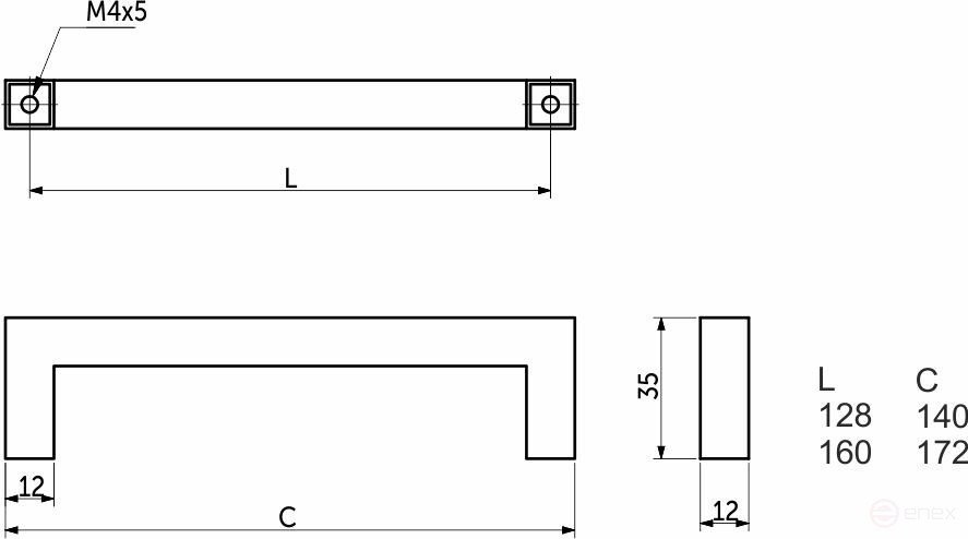 Handle metal bracket metal BASE 160, polished steel, AKS