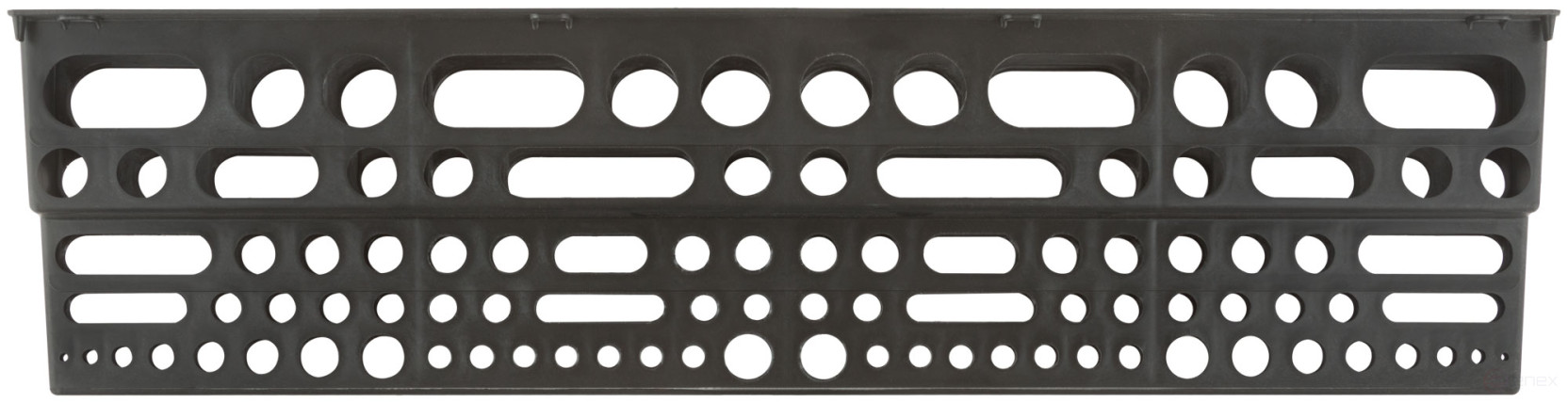 Black plastic tool shelf, 96 holes, 610x150 mm