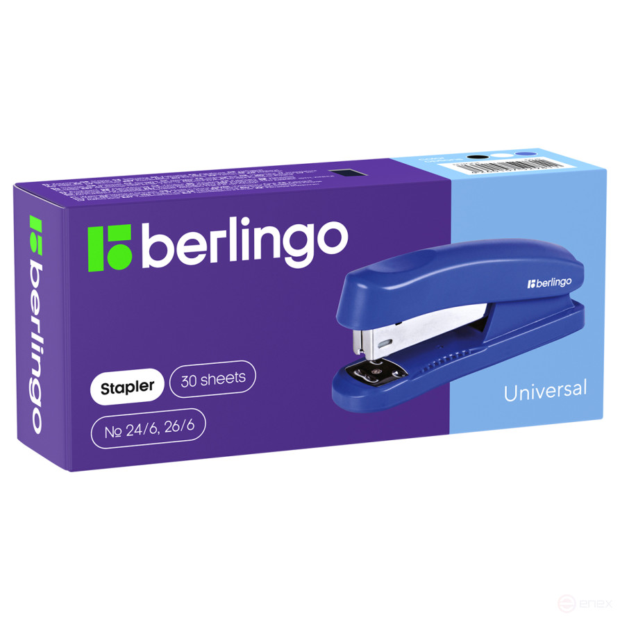 Степлер №24/6, 26/6 Berlingo "Universal" до 30 л., пластиковый корпус, ассорти