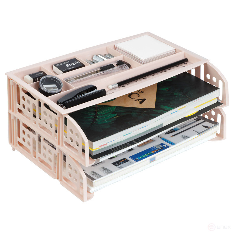 Paper tray horizontal STAMP "Field", set of 2 pcs. + organizer, pink Paris