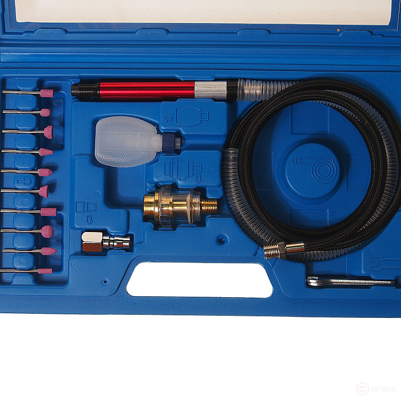 Пневмобормашинка ER-81211K2 (пневмошлифовальная) с цанг. зажимом 3мм 54000 об/мин в кейсе ЭВРИКА 1/10