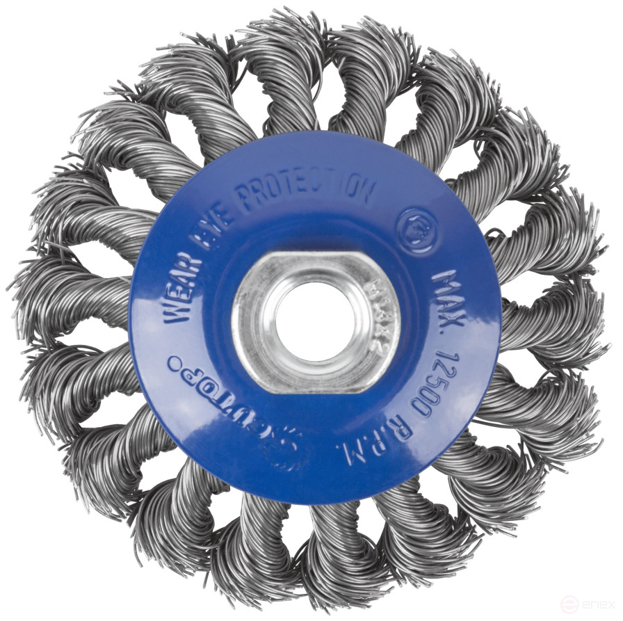 Щетка для УШМ, М14, тип "Тарелка", крученая проволока 0,5 мм, 100 мм, CUTOP Profi