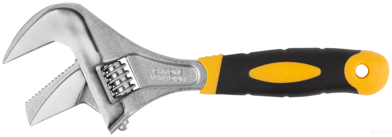 Adjustable key "Techno" CrV, narrow + adjustable jaws, scale, enlarged.gripper, rubberized.handle 250mm (52mm)