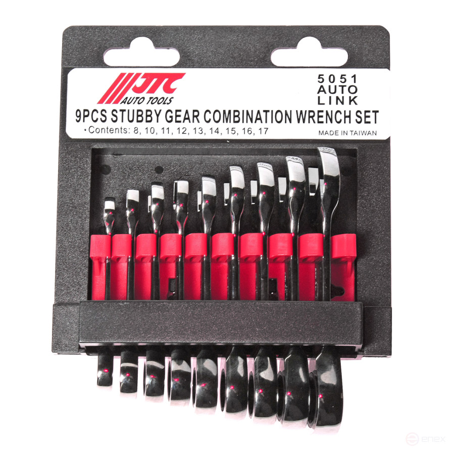 Набор ключей комбинированных 8-17мм трещоточных укороченных 9 предметов JTC