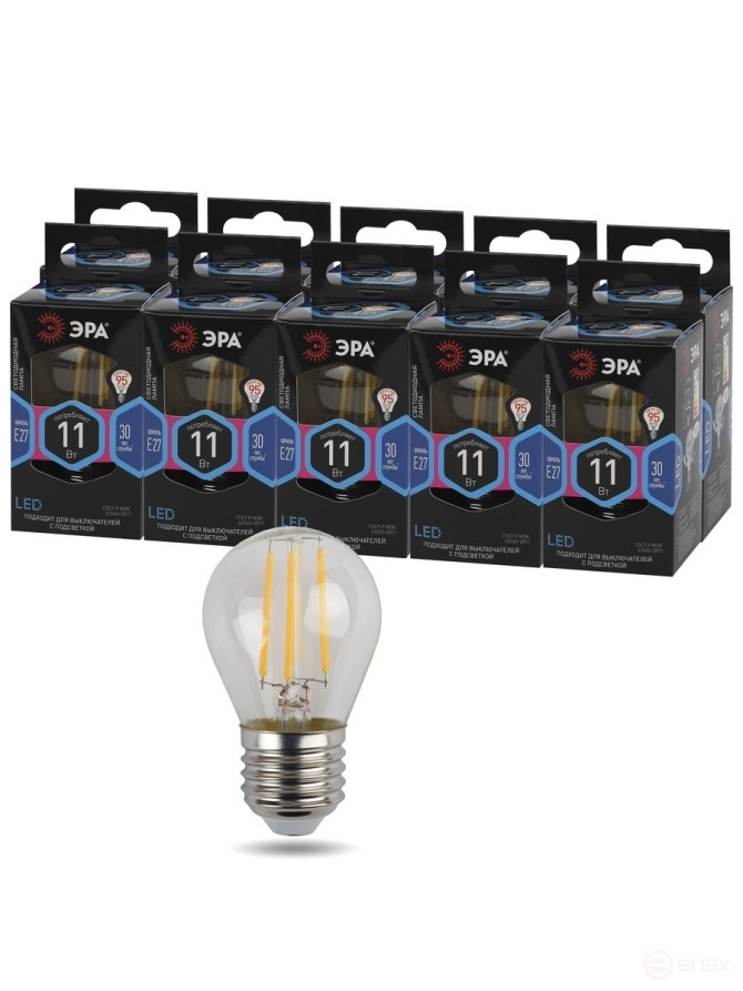 LED lamp ERA F-LED P45-11W-840-E27 11W Filament Ball Neutral White Light E27