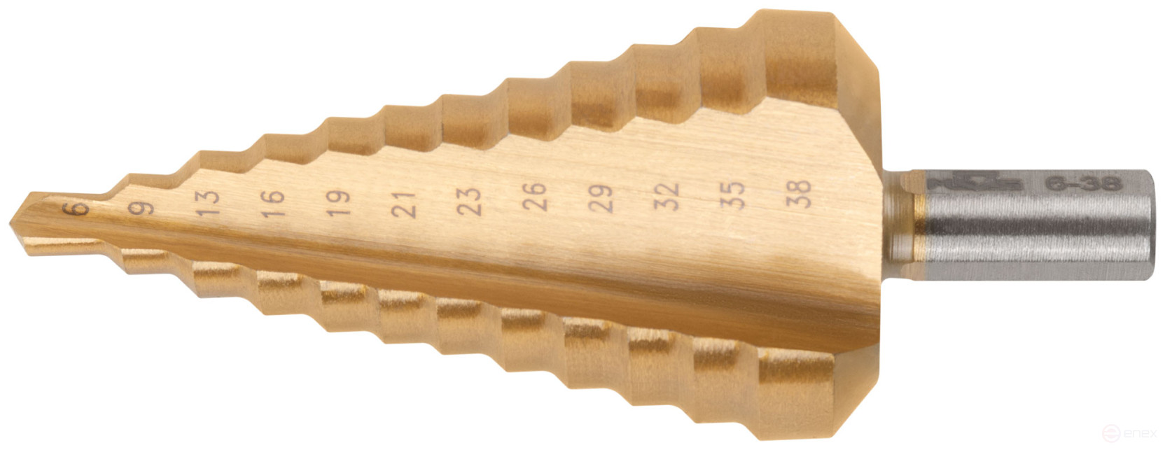 HSS step drill for metal, 12 steps, 6-38 mm