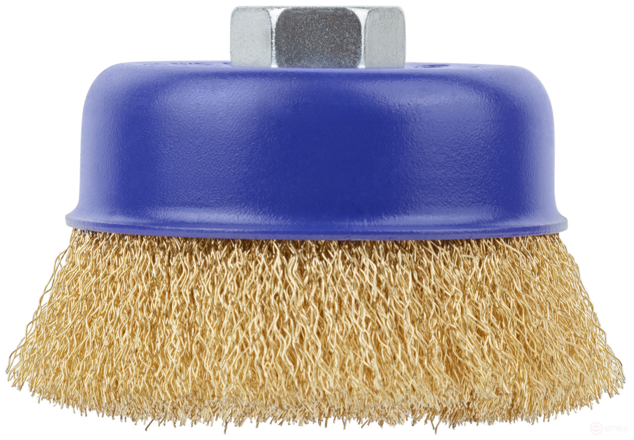 Щетка для УШМ, М14, тип "Чашка", латун. витая проволока 0,3 мм, 100 мм, блистер, CUTOP Profi