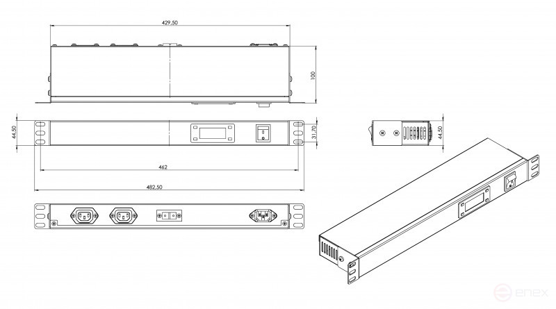 TMPY2-230V-RAL7035 Microprocessor control panel,1U, for all cabinets 19", connection of up to two devices, temperature sensor, 1.8 m power cable, color gray (RAL 7035)