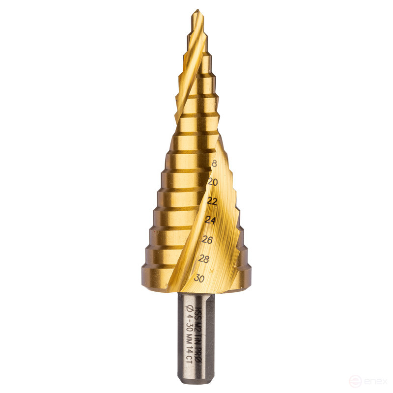 Сверло 3326 ступенч., HSS-G M2 TIN по стали (4-32мм, 15 ступеней) хв. 10 мм