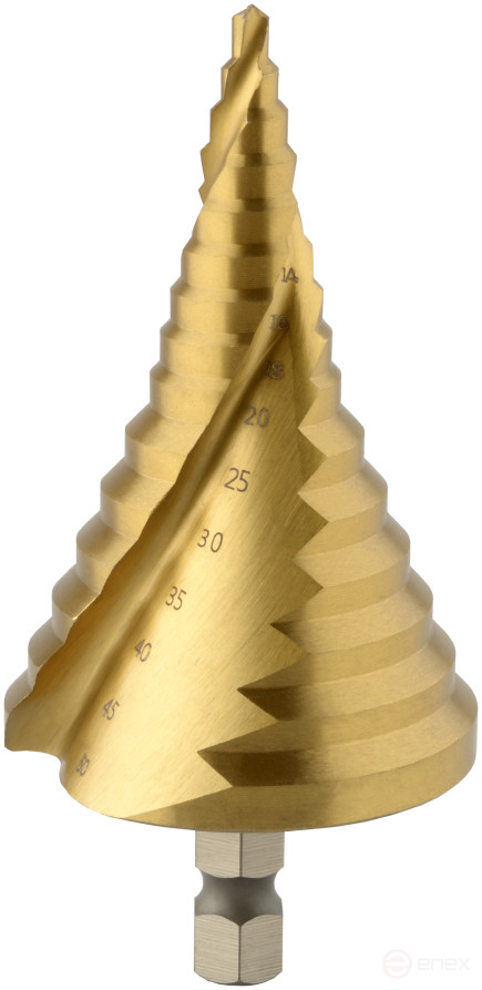 Spiral step drill bit 4.0-50.0 mm (15 steps, HEX3/8" shank) Avtodel 45750