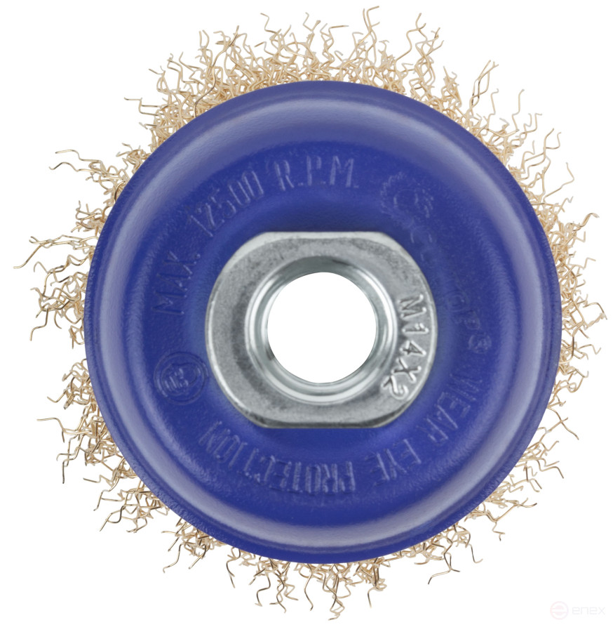 Щетка для УШМ, М14, тип "Чашка", латун. витая проволока 0,3 мм, 65 мм, блистер, CUTOP Profi