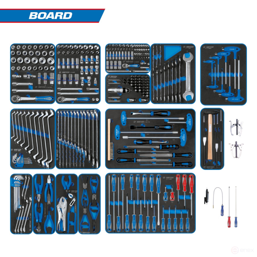 Набор инструментов 325 предметов, "BOARD", для тележки, 15 ложементов KING TONY 934-325MRVD