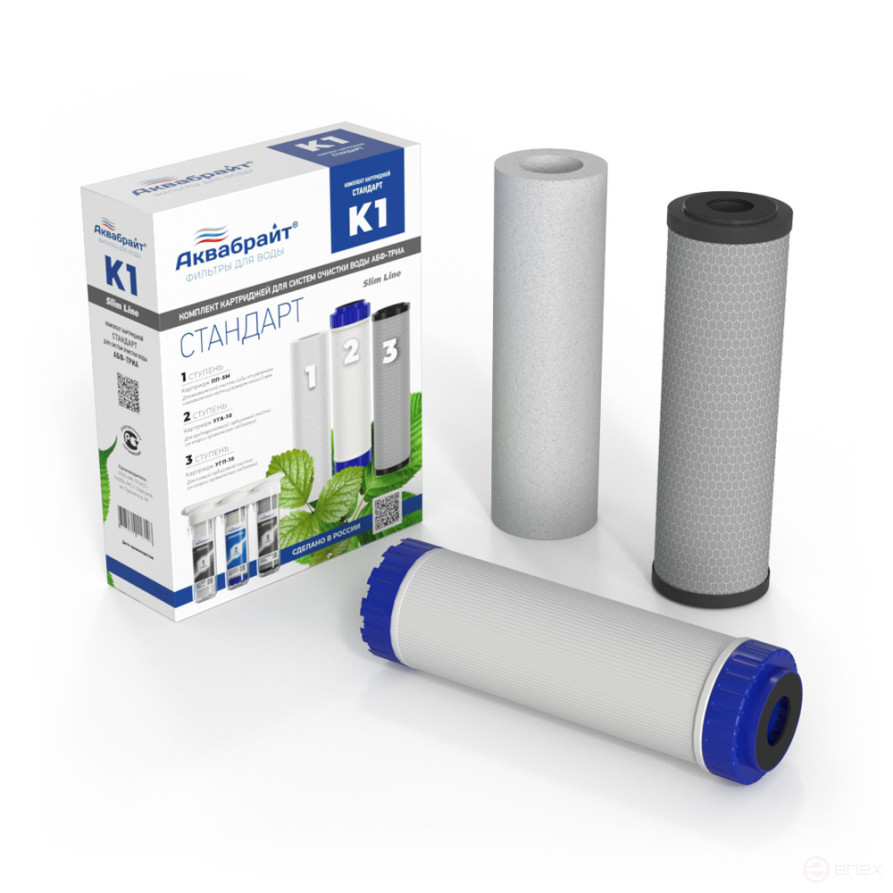 A set of K-1 AQUABRIGHT STANDARD cartridges for water purification