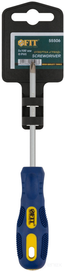 Отвертка "Гранд", сталь S2, шестигранное жало, прорезиненная сине-желтая ручка, Профи 5х100 мм РН1