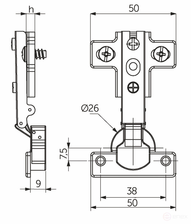 Петля мини накладная с пружиной 38мм h0 slide-on AKS (еврошурупы)