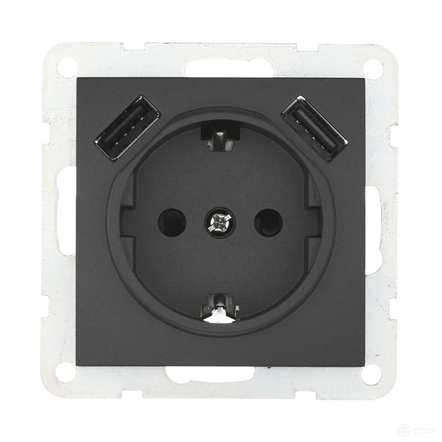Socket with z/k + 2xUSB connector, 2A (black velvet) LK60