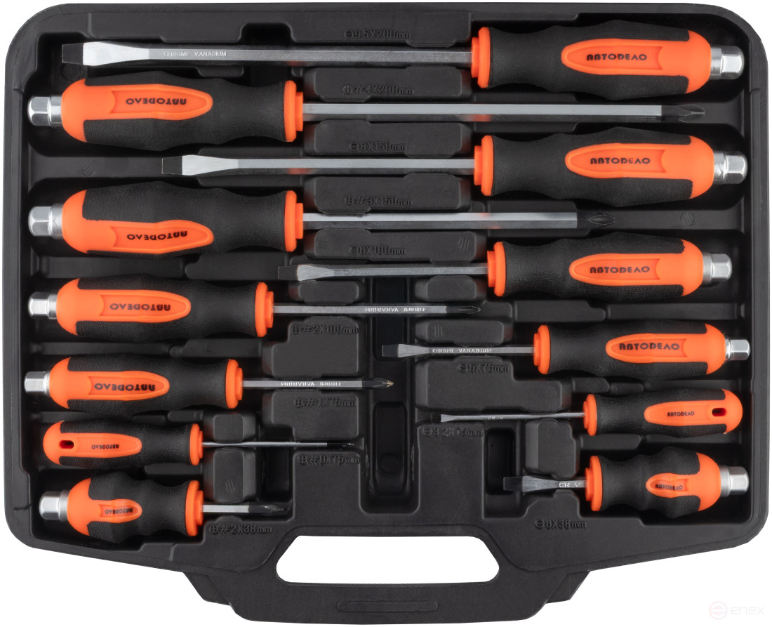 A set of 12 pr. through-hole screwdrivers with a hexagon wrench (case) Avtodor 30870