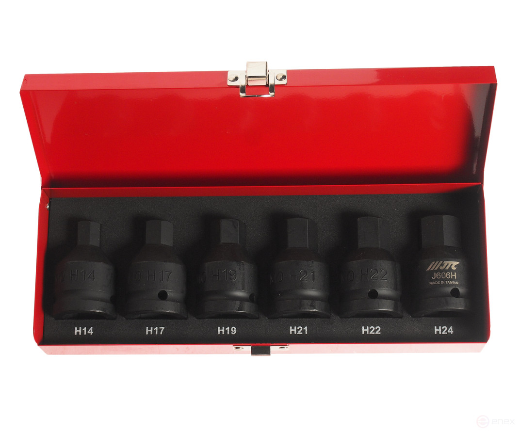 Набор головок торцевых 3/4" HEX (H14-H24) ударных L=61мм 6 предметов в кейсе JTC