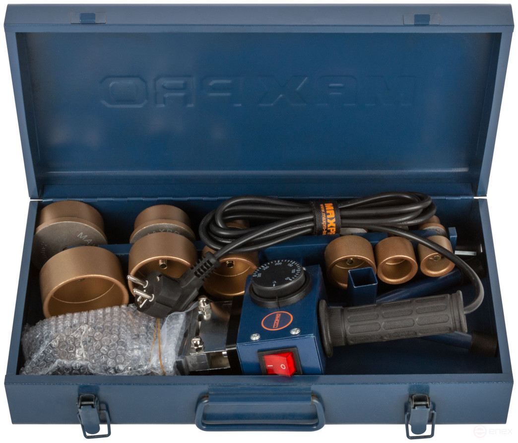 MAX-PRO Аппарат сварочный для пластиковых труб 800 Вт; 50-300℃; диаметры труб 20/25/32/40/50/63 мм; 0,9 кг; металлический кейс