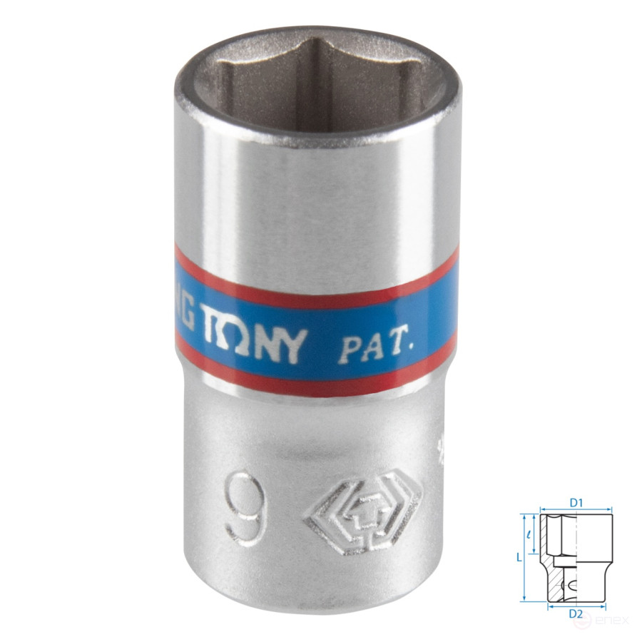 Головка торцевая стандартная шестигранная 1/4", 9 мм KING TONY 233509M