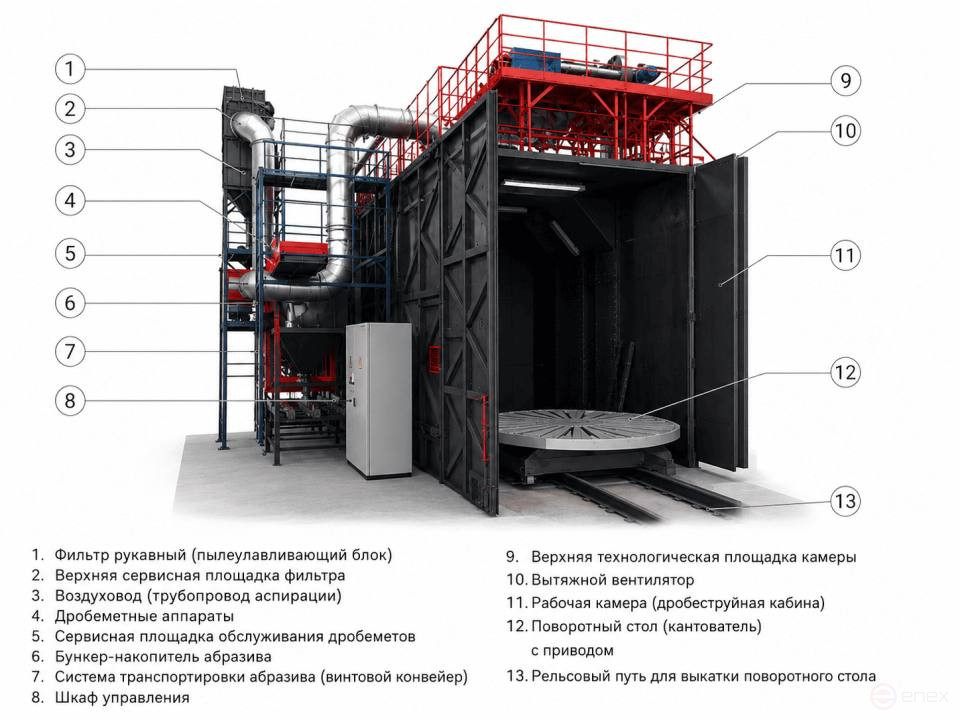Дробеметная установка с поворотным столом ДТУ-1800-1МД