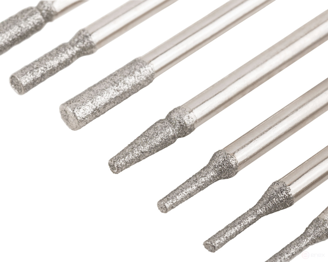 Шарошки, усиленная сталь с алмазным напылением, штифт диам. 3 мм, 20 шт.