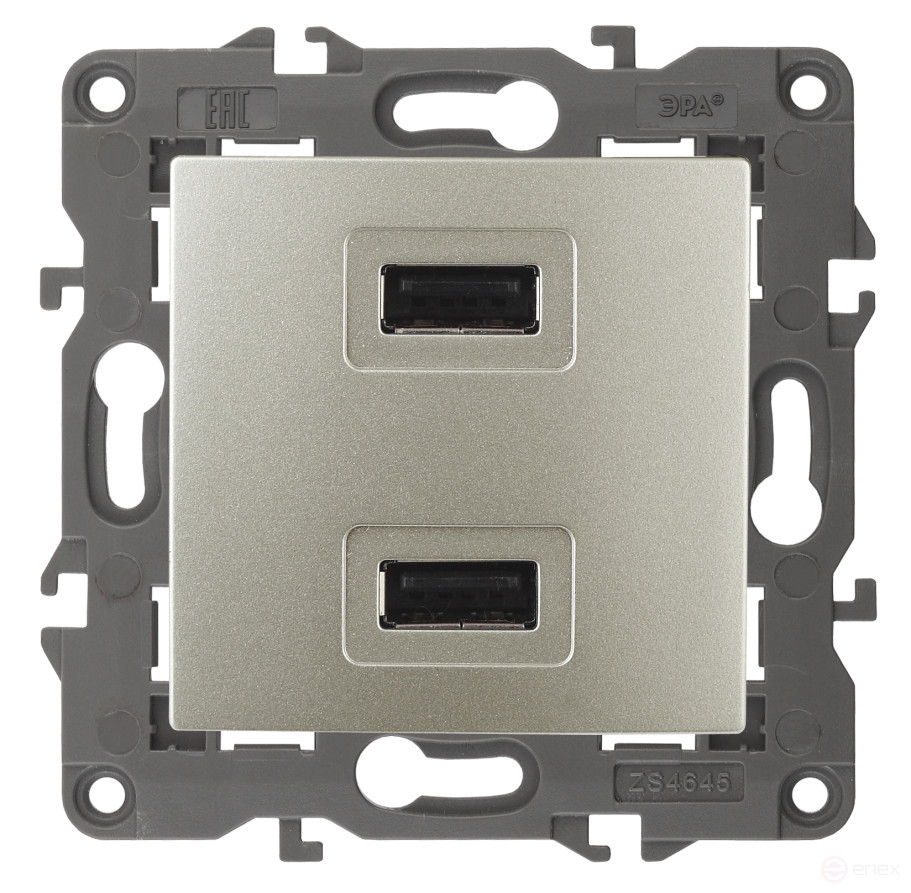 14-4110-04 ЭРА Устройство зарядное USB, 230В/5В-2100мА, IP20, Эра Elegance, шампань