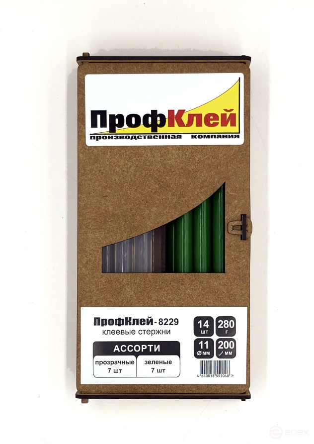 Клеевые стержни ПрофКлей-8229 ассорти (прозрачные - зеленые), 11х200 мм, 14 шт, 280 г