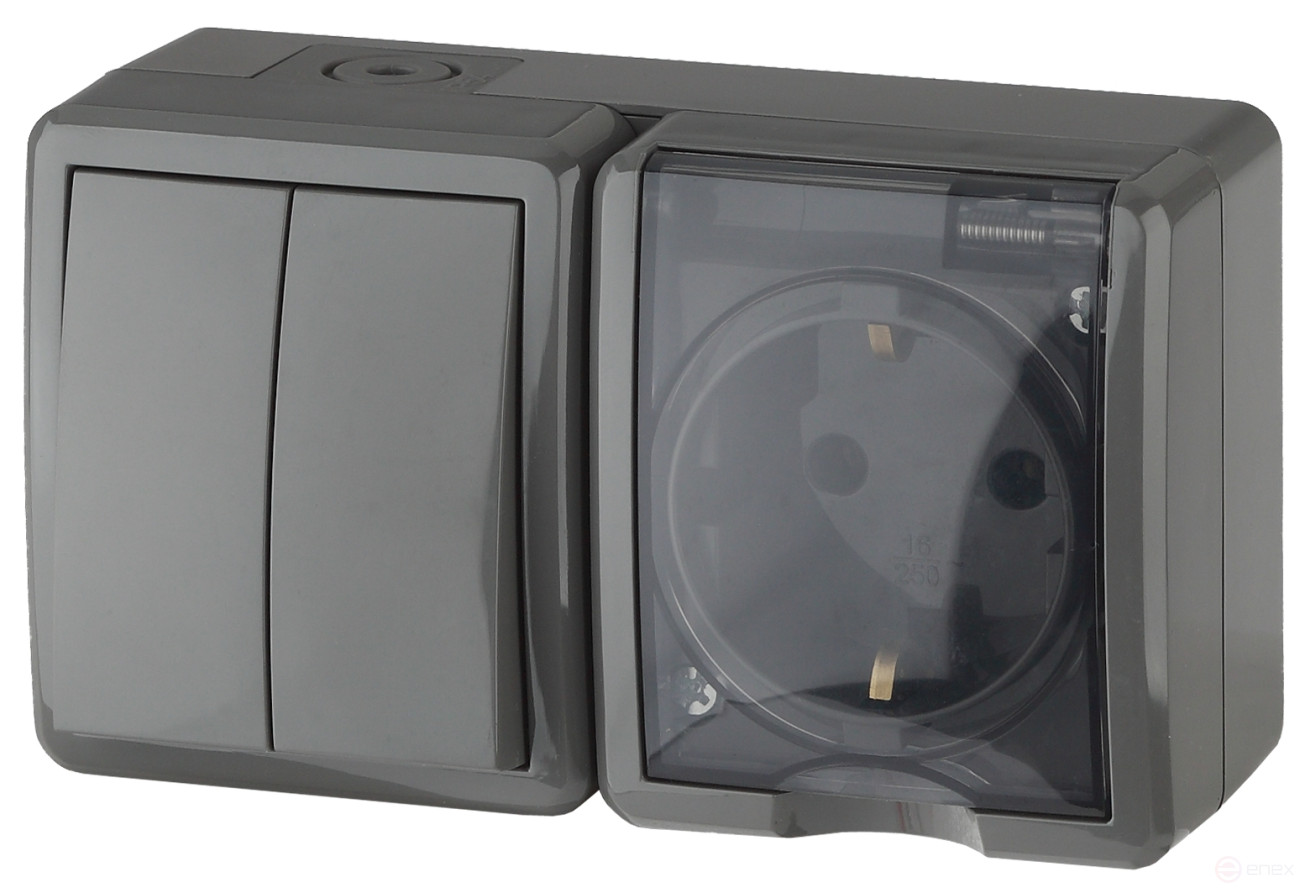 Socket Block with Switch ERA Expert 11-7402-03 Dual IP54 16A-10AX-250V AC Grey