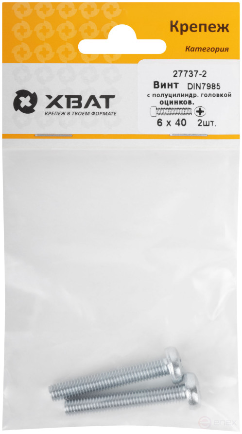 A semi-cylindrical screw. a head with a full thread of pins. DIN 7985 6x40 2 pcs.(packing)