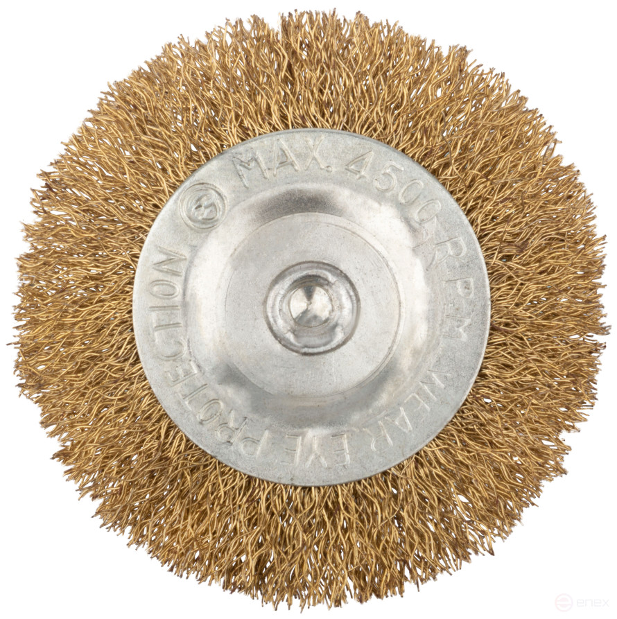 Корщетка дисковая прямая, со шпилькой, стальная латунированная волнистая проволока 75 мм
