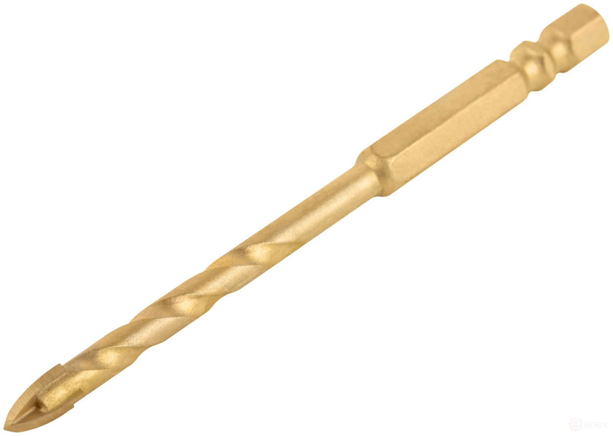 Сверло универсальное, 4 режущие кромки, титановое покрытие, шестигранный U-хвостовик под биту, 6х100 мм