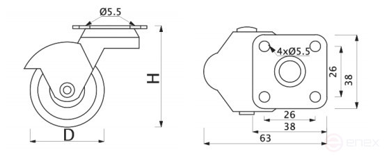 Wheel meb. d40 h52 with a platform with a cut.rim (ball), grey AKS