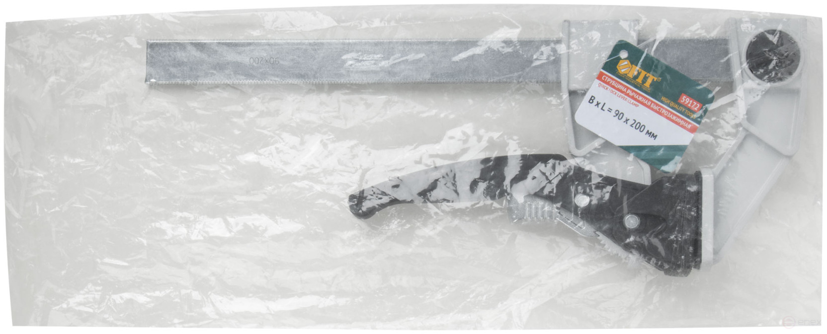 Струбцина рычажная быстрозажимная, усилие сжатия 200 кг, рычажный храповый механизм, металлический корпус, Профи, 90 х 200 мм