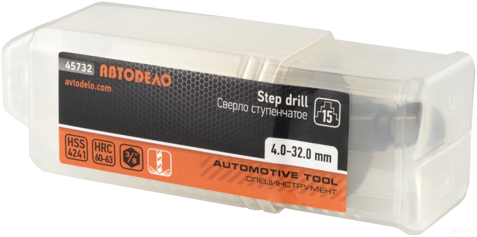 Сверло ступенчатое спиральное 4.0-32.0 мм (15 ступ., хвостовик HEX3/8") АвтоDело 45732