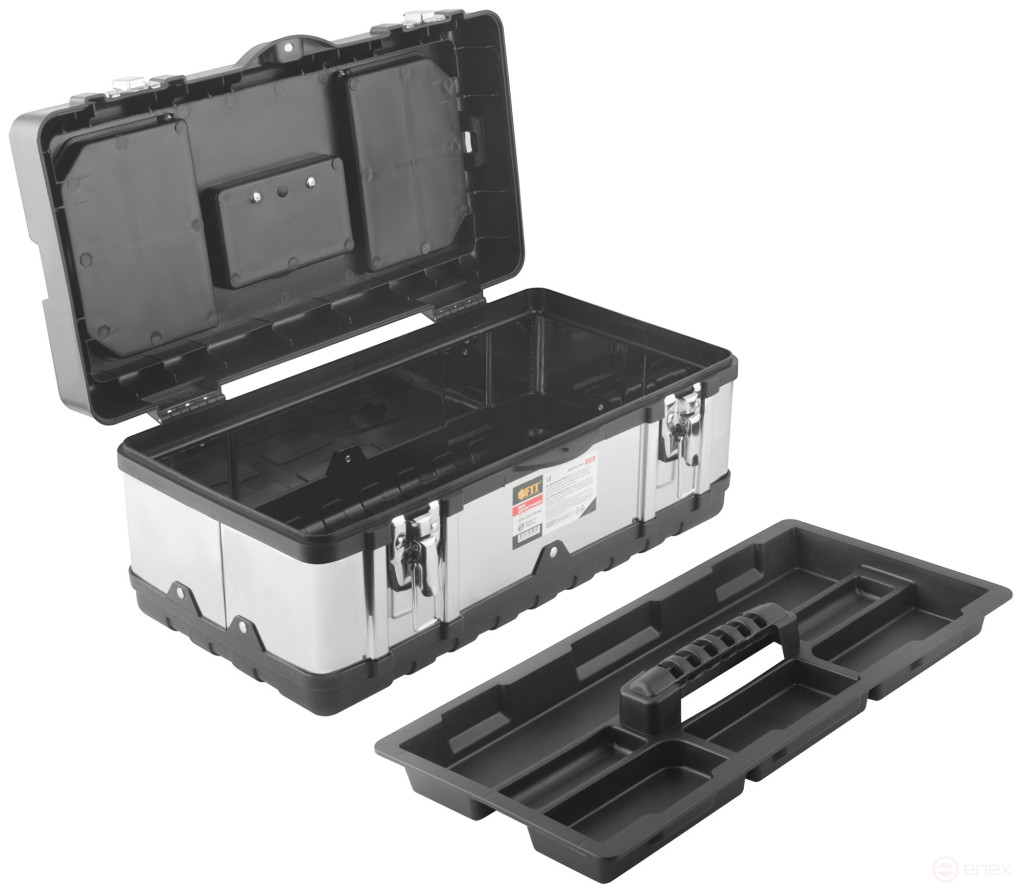 Plastic tool box 18" (450x250x195 mm) stainless steel locks and walls. steel