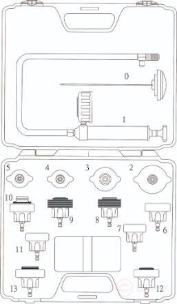 Набор инструментов для тестирования герметичности системы охлаждения 14 предметов в кейсе JTC