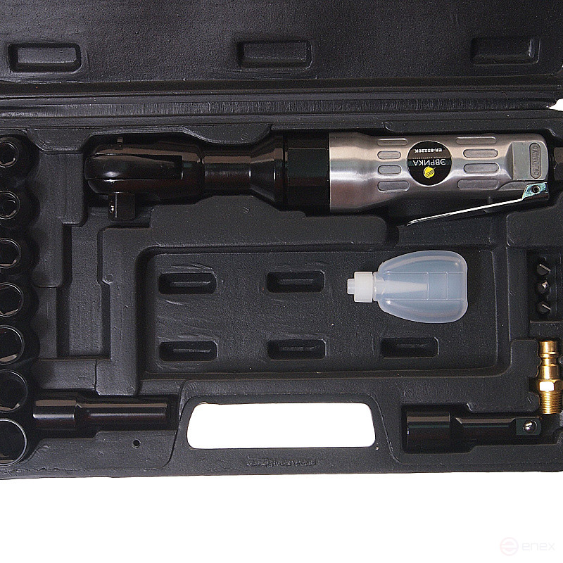 Пневмотрещотка ER-85220K 1/2", 68Нм с набором ударных головок 17 предметов (9-19мм), в кейсе ЭВРИКА /1/4