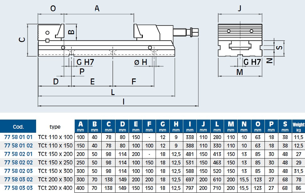 Тиски станочные TCt 200 x 400