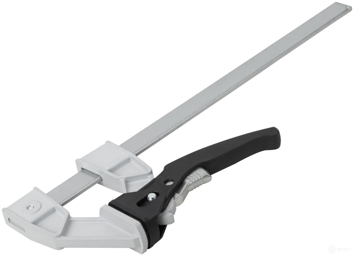 Струбцина рычажная быстрозажимная, усилие сжатия 200 кг, рычажный храповый механизм, металлический корпус, Профи, 90 х 300 мм