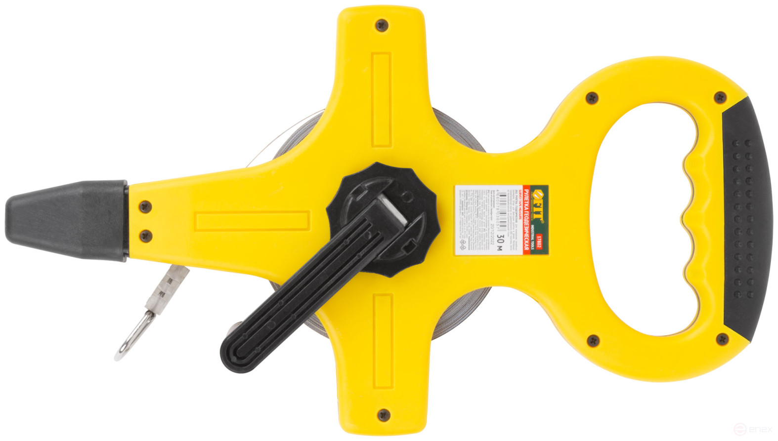 Geodetic tape measure, steel tape, yellow open plastic case, rubberized handle 30 m