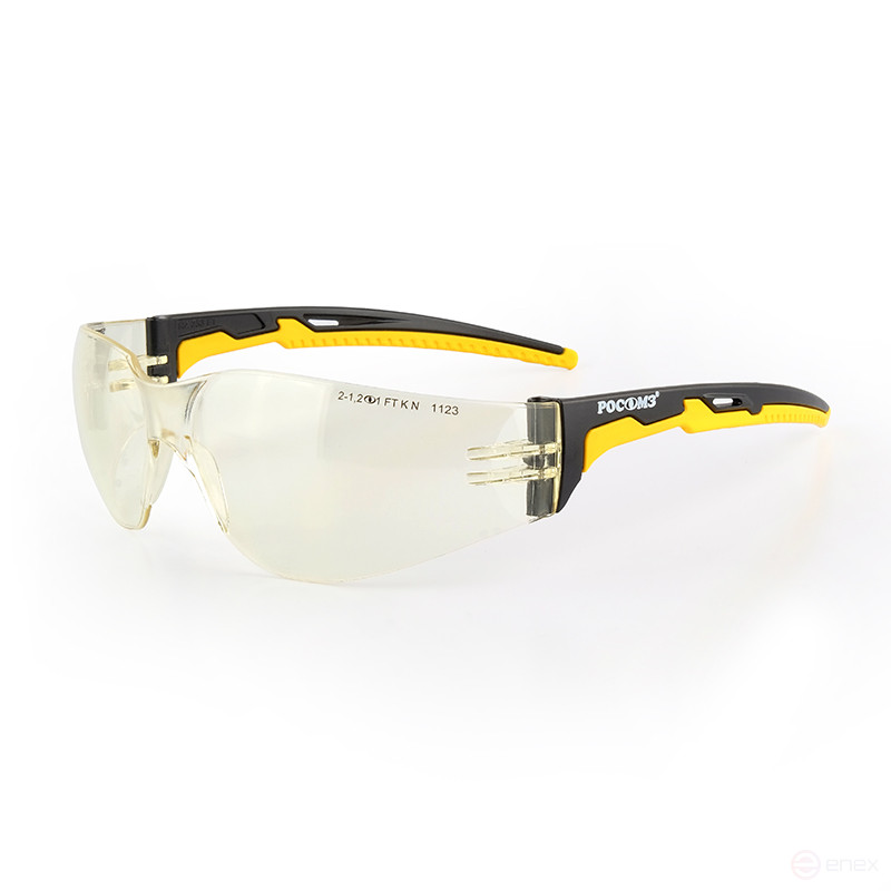 Safety glasses open O15 HAMMER ACTIVE Strong Glass (2-1.2 pcs) with a light yellow light filter, 30 pcs.